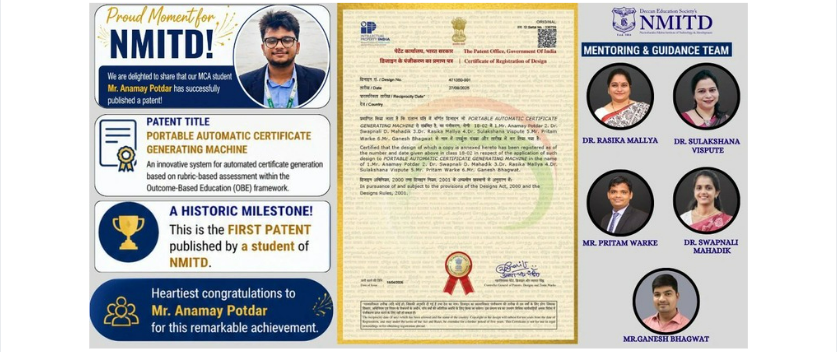 🎉 Proud Achievement: NMITD MCA Student Mr. Anamay Potdar Publishes Patent 🎉